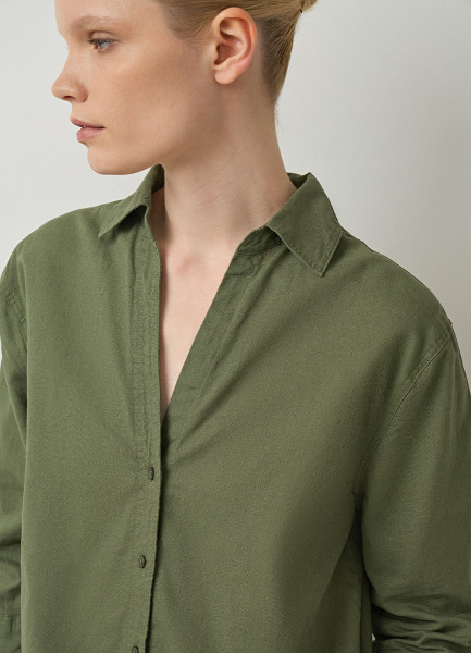Рубашка из хлопка и льна, Зеленый O`Stin LS4693O02-G7, размер 42 - фото 5