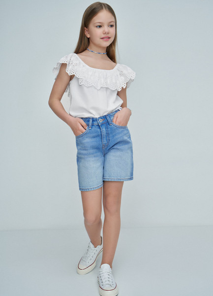 Блузка с коротким рукавом для девочек, Белый O`Stin GT469AO02-00, размер 134 - фото 2