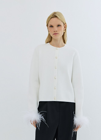 Кардиган с декором из перьев