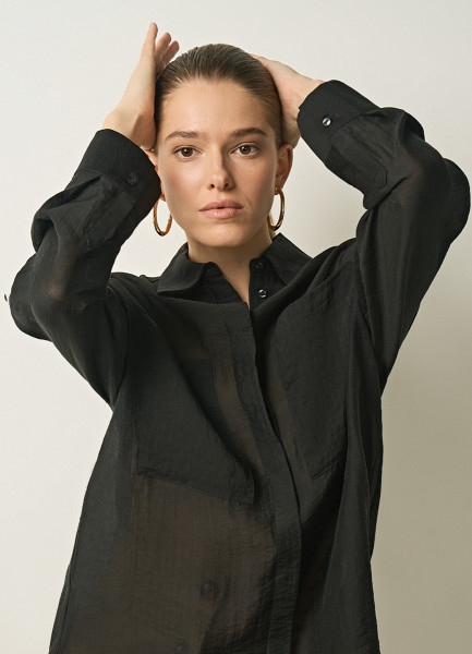 Полупрозрачная блузка из лиоцелла, Черный полупрозрачная блузка godeea черный