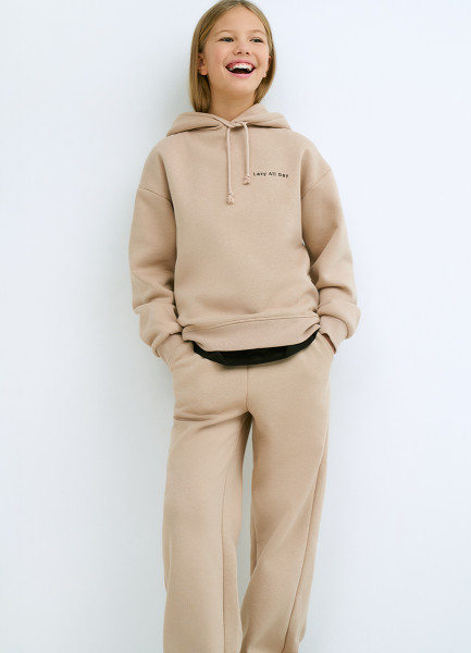 Широкие трикотажные брюки для девочек Бежевый 1799₽