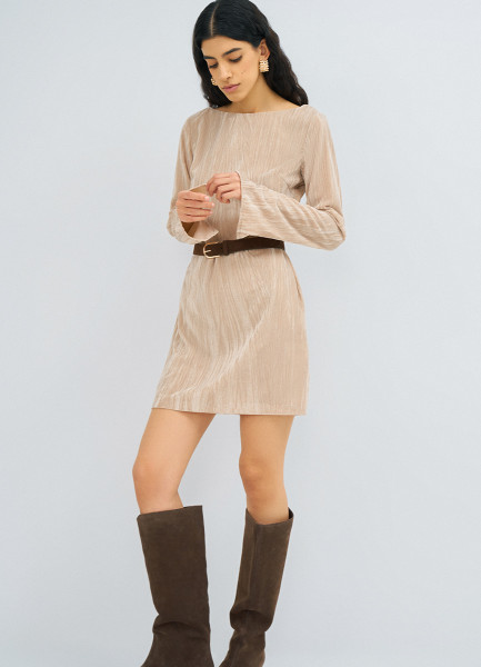 Платье мини из жатого бархата Бежевый 2999₽