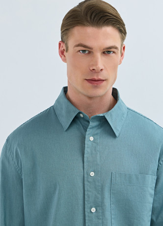 Рубашка изо льна и хлопка с карманом