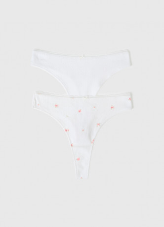 Трусы-танга из трикотажа пуантель с принтом, 2 шт.