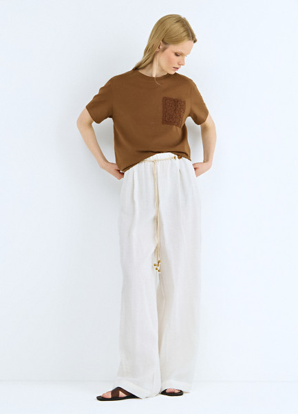 Футболка с деталью кроше, Оранжевый