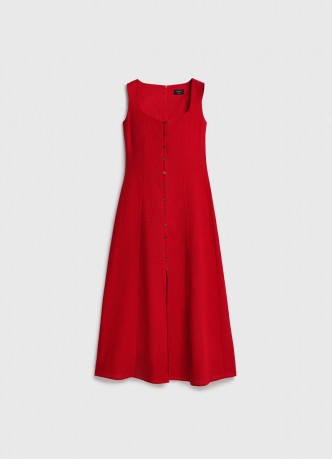 Платье миди из смесового льна с вырезом каре