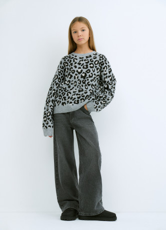 Вязаный джемпер с леопардовым узором для девочек