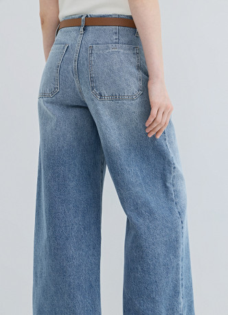 Широкие джинсы с высокой посадкой и ремнем