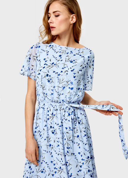 

Платье из шифона в цветочный принт, Голубой