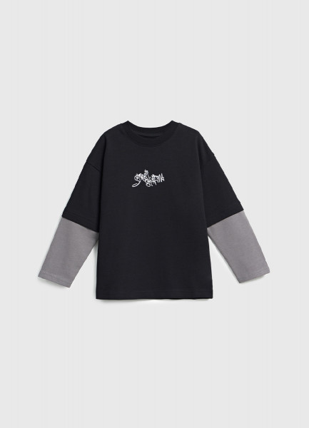 

Лонгслив с принтом для мальчиков, Черный
