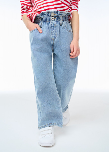 Широкие джинсы Paper bag для девочек, Голубой
