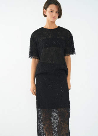 Полупрозрачная ажурная юбка миди