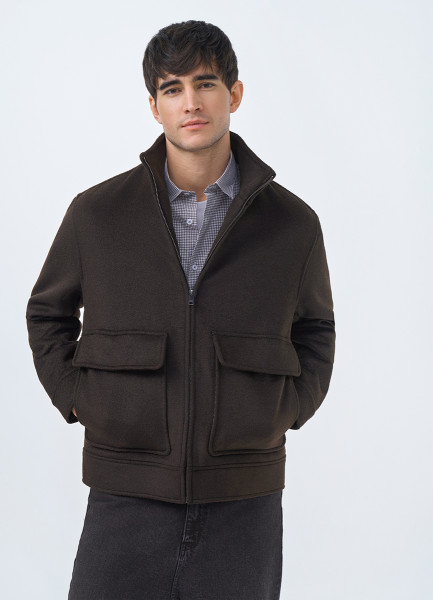 

Куртка из пальтовой ткани с накладными карманами, Коричневый