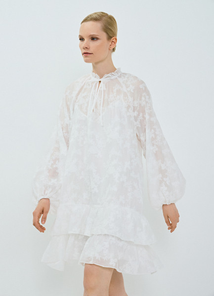 

Мини-платье А-силуэта из лиоцелла с вышивкой, Белый