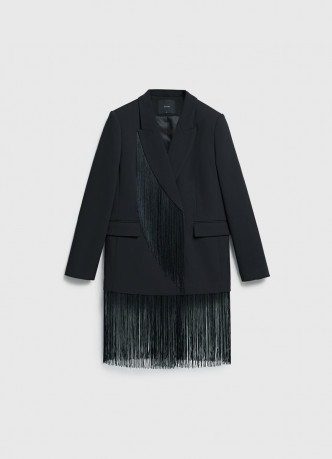 Двубортный жакет с отделкой из бахромы