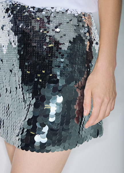 Блестящая юбка мини с пайетками 32245830299 Серебряный, размер 44,48,42,46, фото 7