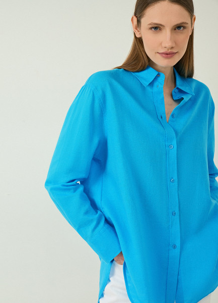 Свободная рубашка из хлопка и льна, Голубой O`Stin LS6693O02-N3, размер 46
