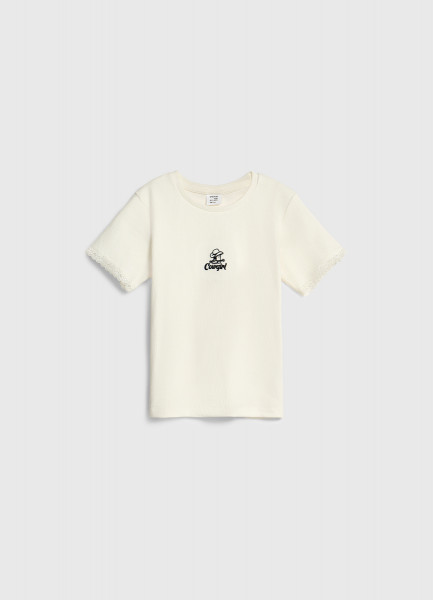 Футболка в рубчик с кружевом для девочек, Белый