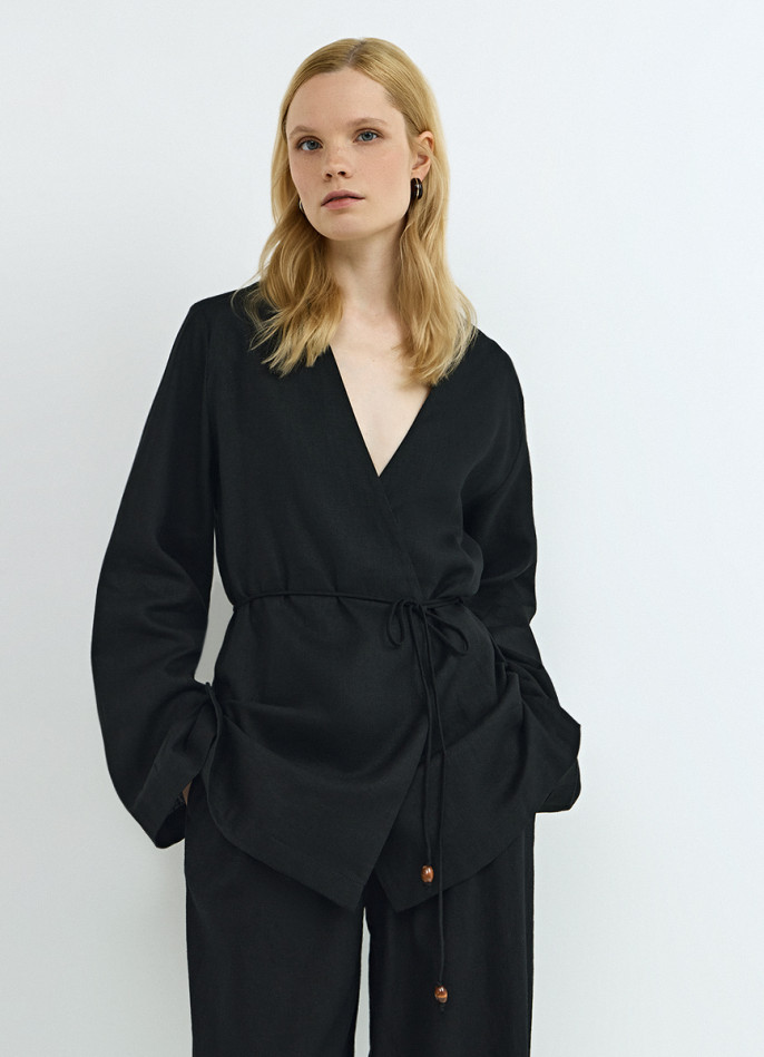 Рубашка изо льна с завязкой