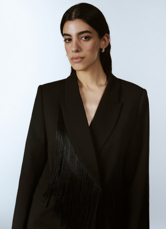 Двубортный жакет с отделкой из бахромы