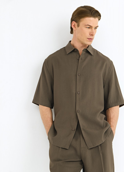

Рубашка из вискозы с коротким рукавом, Коричневый