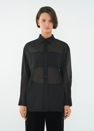 Полупрозрачная блузка из органзы с тонким поясом