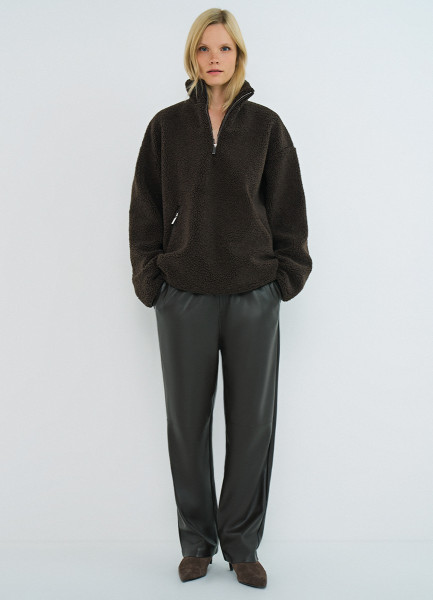 

Толстовка из шерпы с воротником на молнии, Коричневый