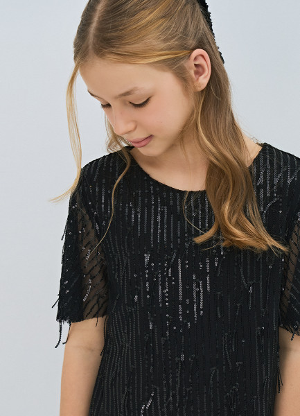 

Блузка с пайетками для девочек, Черный