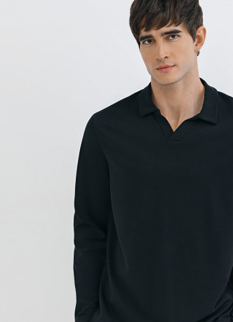 Поло из мягкой ткани с длинным рукавом