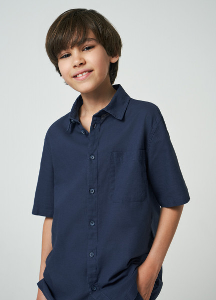 Льняная рубашка для мальчиков, Синий O`Stin BS4692O02-68, размер 134