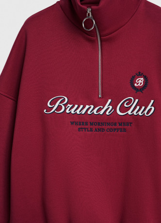 Свитшот с принтом и воротником на молнии