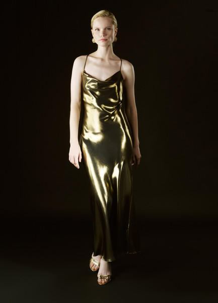 

Платье из ткани с эффектом жидкого золота, Золотой