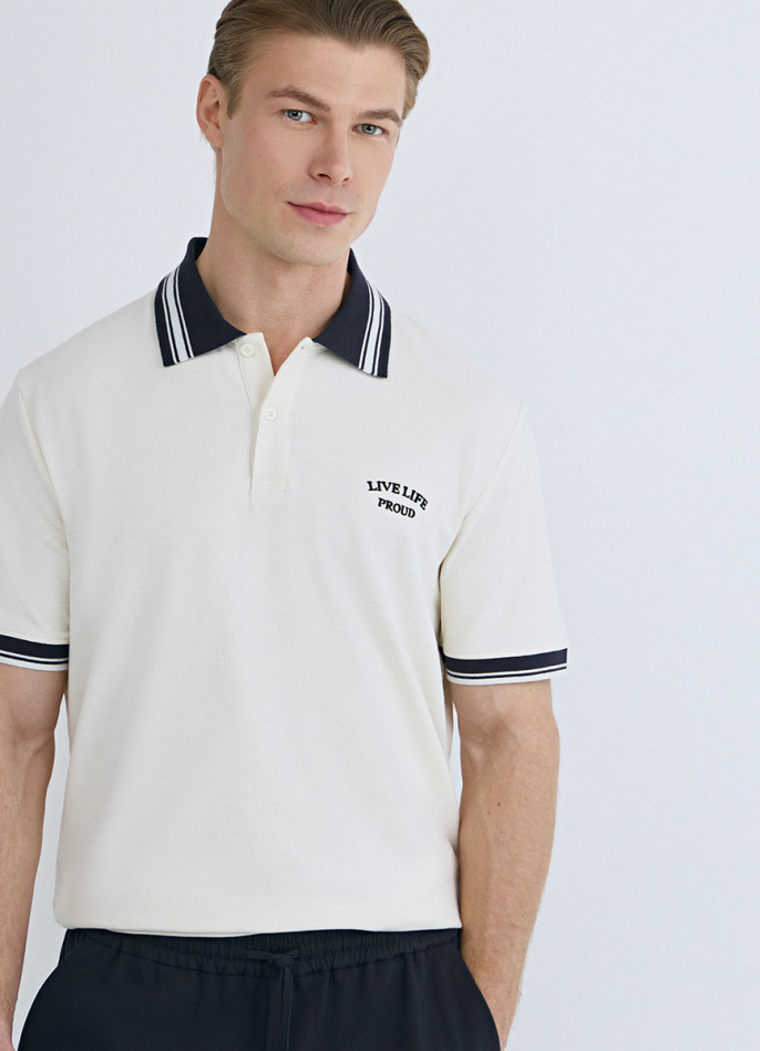 Поло из хлопка с принтом