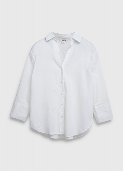 Рубашка из хлопка и льна, Белый O`Stin LS4693O02-01, размер 42 - фото 7
