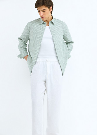 Брюки изо льна с эластичным поясом