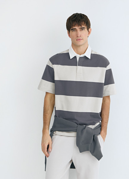 

Поло в полоску из хлопка, Голубой