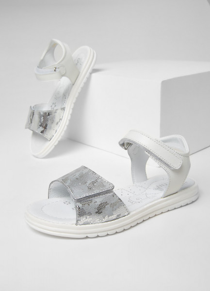 

Кожаные сандалии для девочек, Бело-серебряный