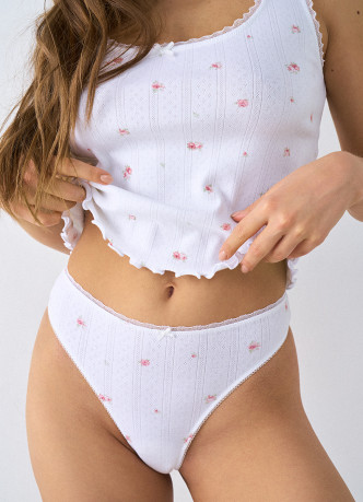 Трусы-танга из трикотажа пуантель с принтом, 2 шт.