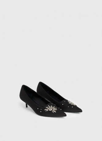 Сатиновые туфли-лодочки со стразами