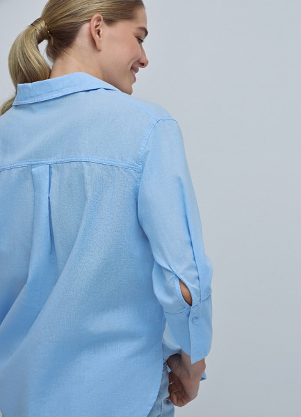 Рубашка из хлопка и льна, Голубой O`Stin LS4693O02-61, размер 46 - фото 6