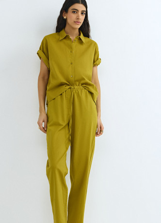 Брюки изо льна с эластичным поясом