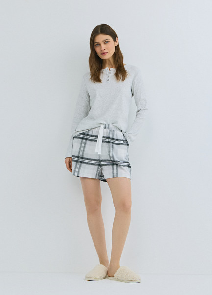 

Пижамные шорты в клетку из фланели, Серый