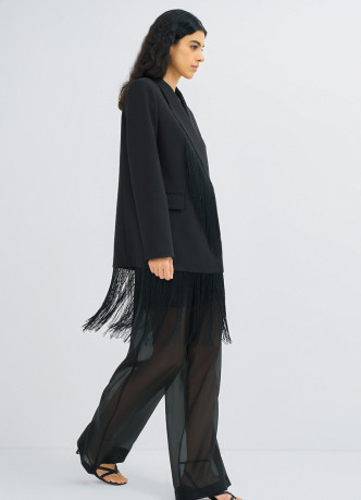 Двубортный жакет с отделкой из бахромы