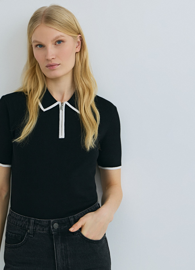 Джемпер с воротником поло на молнии