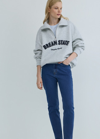 Свитшот с принтом и воротником на молнии