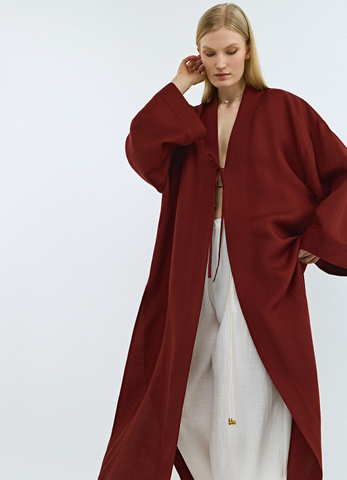 Кимоно на завязках из вискозы и льна