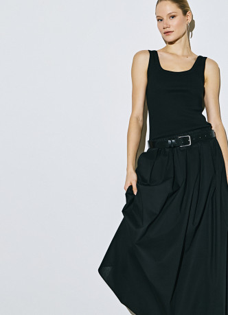 Юбка миди А-силуэта с эластичным поясом