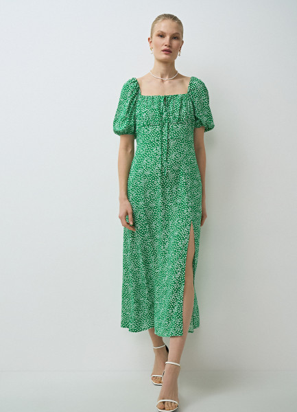 Платье с квадратным вырезом из вискозы, Зеленый O`Stin LR4671O02-44, размер 46