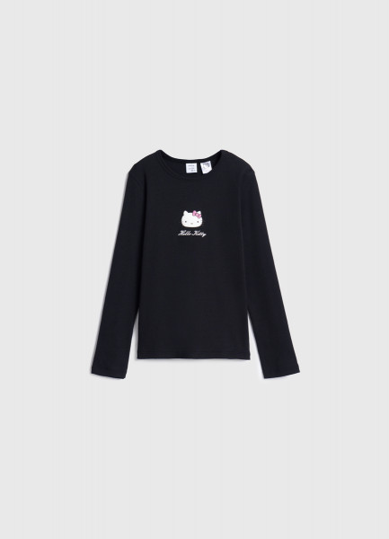 

Лонгслив с принтом Hello Kitty для девочек, Черный