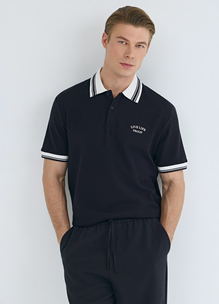 

Поло из хлопка с принтом, Синий